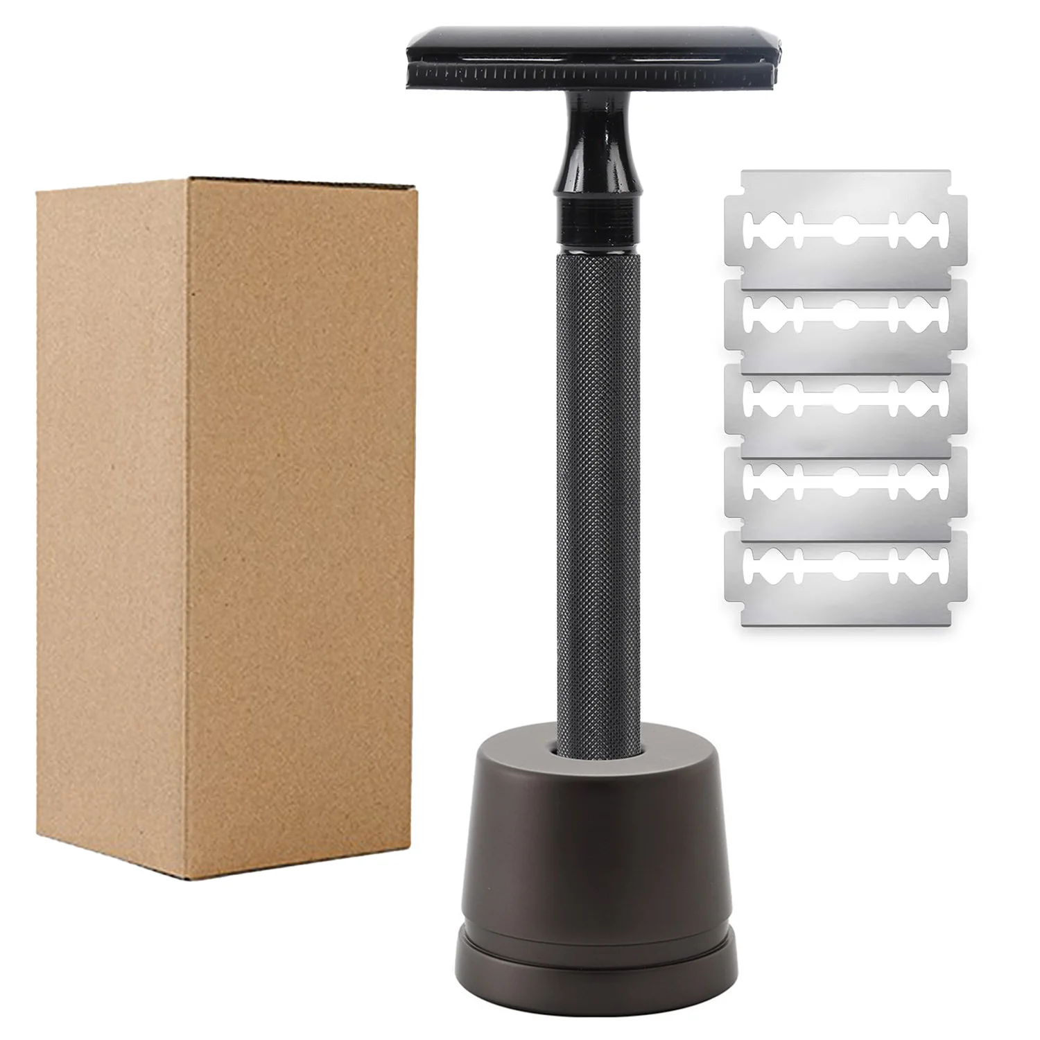 Rasoir de sécurité à double tranchant en acier inoxydable pour hommes, support de rasoir en métal, rasoir en métal pour homme avec base de rasoir: Bleu