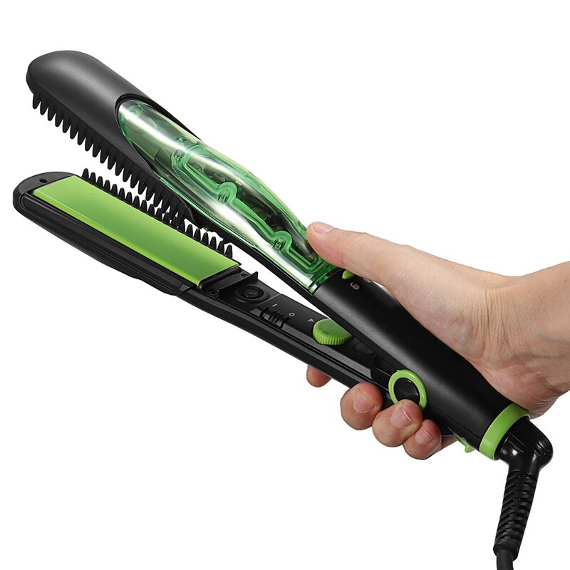 Ceramic Steam Hair Straightener, 110-240V, with 6 Automatic Steam Holes Negative Ions for Dry & Wet Hair EU Plug