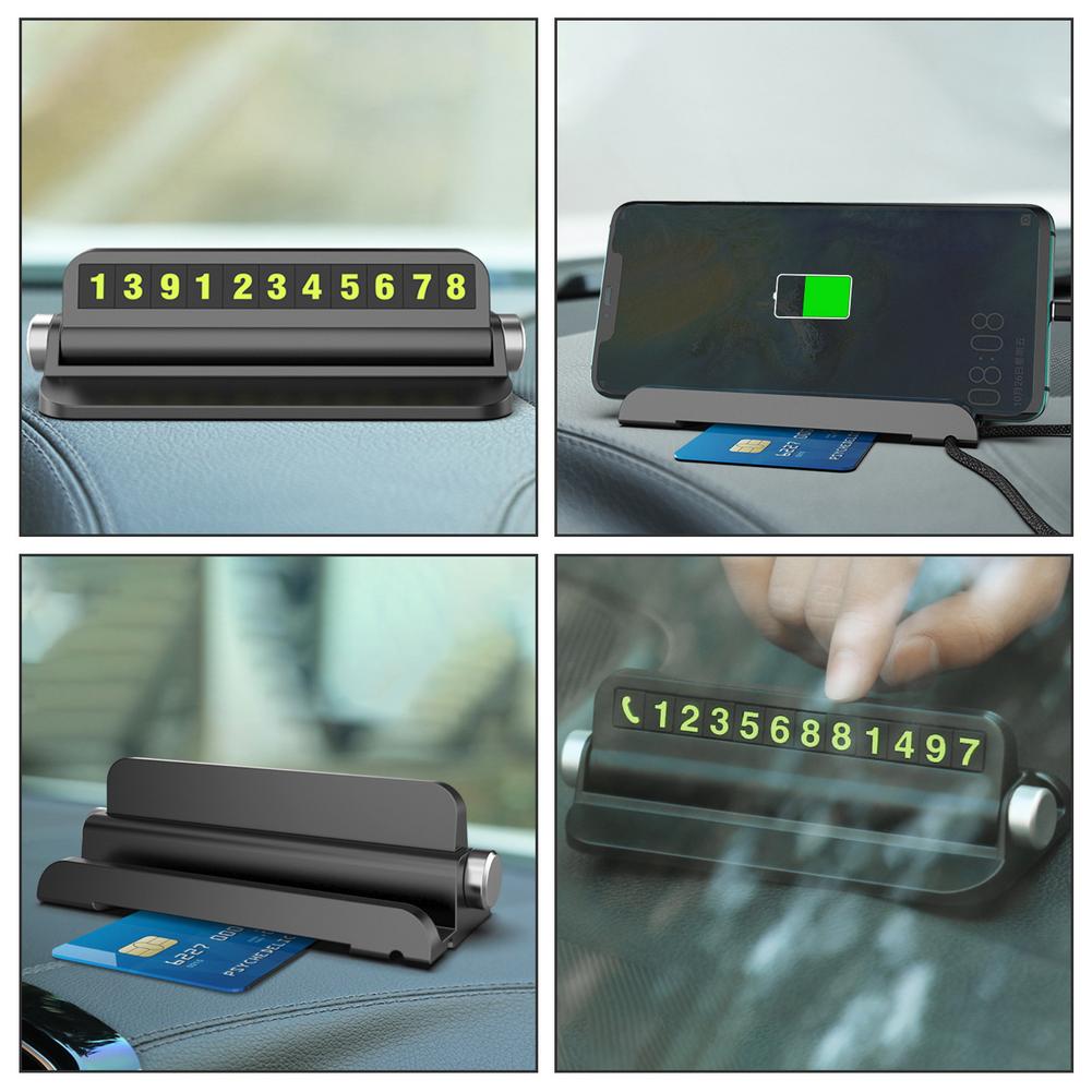6 In 1 Lichtgevende Auto Parking Nummerplaat Auto Tijdelijke Parkeerkaart Sticker Auto Tijdelijke Stop Teken Telefoon Houder Card inserter