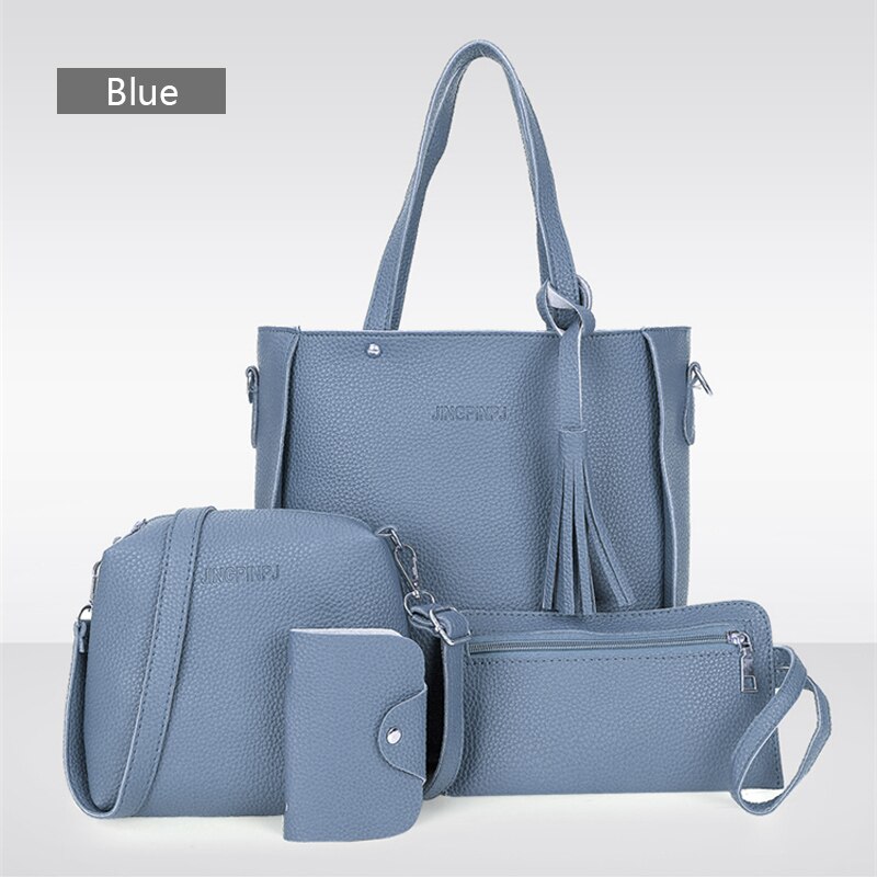 . Exclusivo. 4 piezas bolso de las mujeres de cuero de la PU bolso de hombro A435: blue