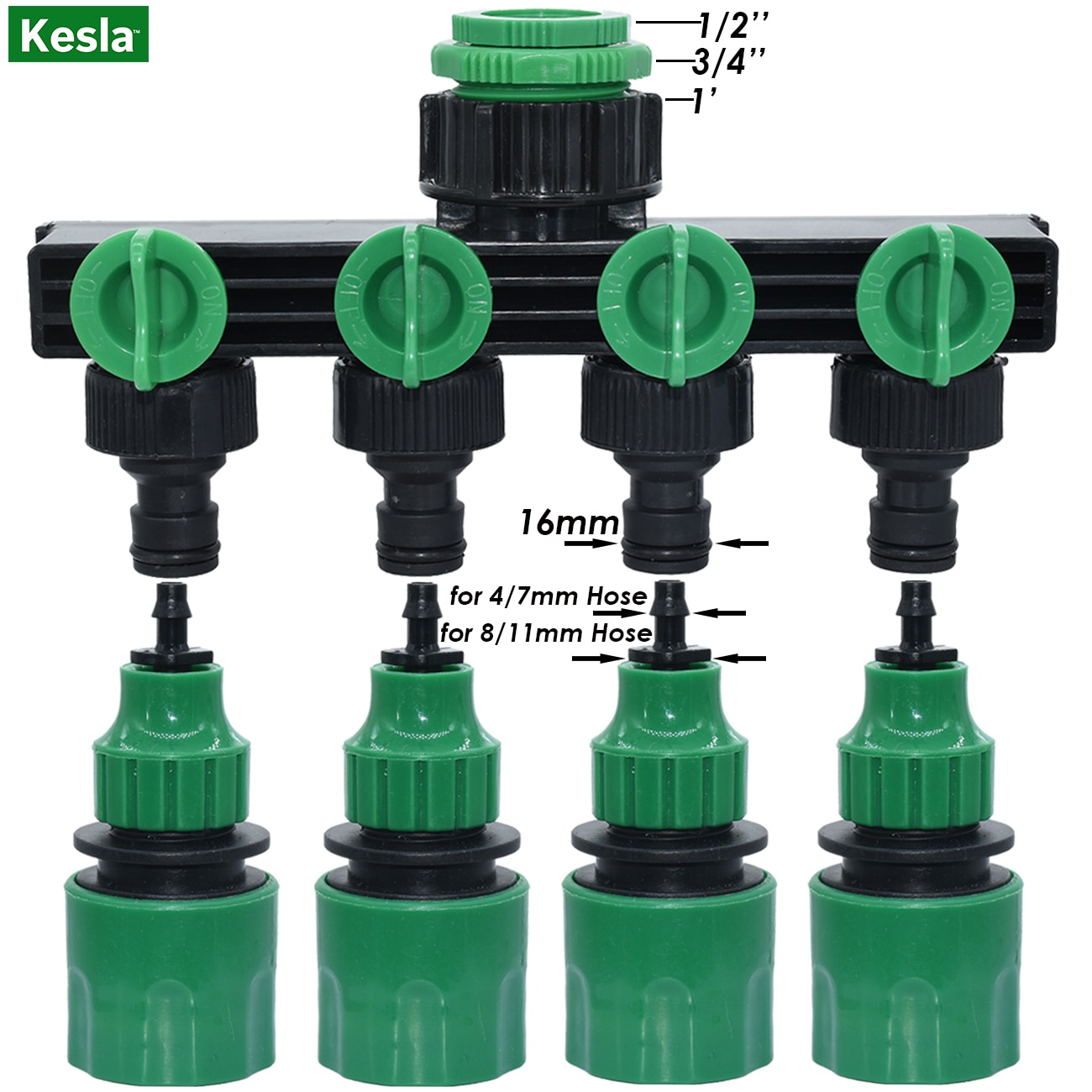 Kesla Tuin Watering Druppelbuis 4-Way Tap Slang Splitter Voor 4/7 & 8/11Mm Tuinslang quick Connectors Voor Kas Bloemen