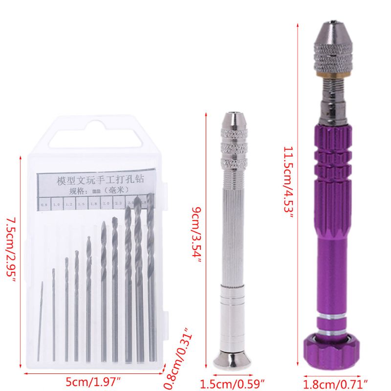 Colorful Drill Bit Aluminum Case Hand Drill + 10pcs Twist Drills Models Tool Y4QA