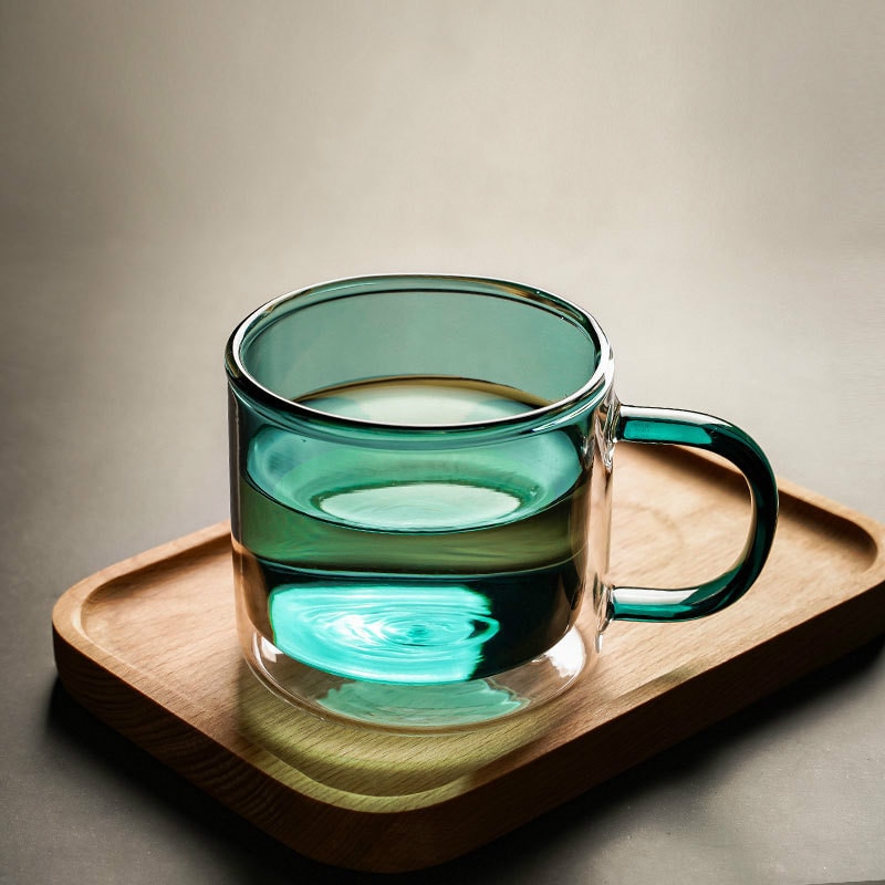 Nordic Style Double Wall Glass High Borosilicate Colored Glass Cup Heat Resistant Tea Coffee Mug with Handle Whiskey Beer Mug