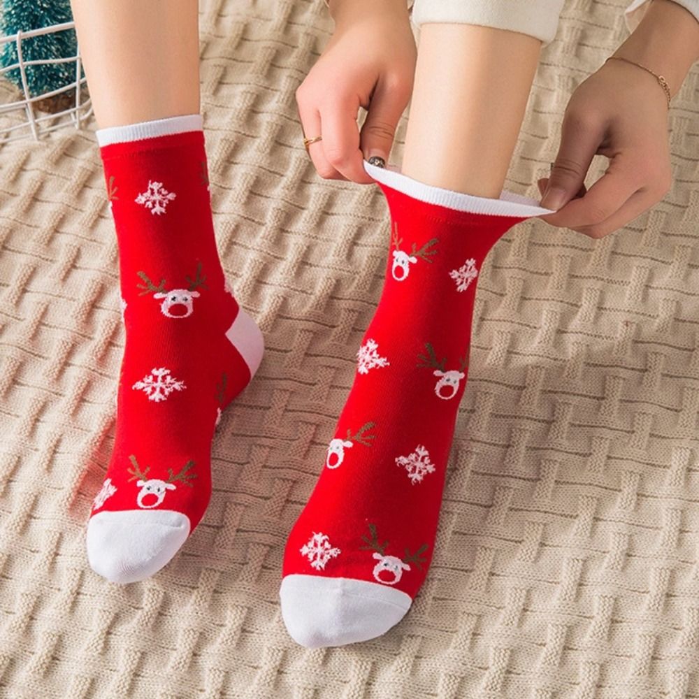 Chaussettes de Noël - Épais Coton Crew Socks - Renne & Cartoon Bas - Toutes Saisons: Marron