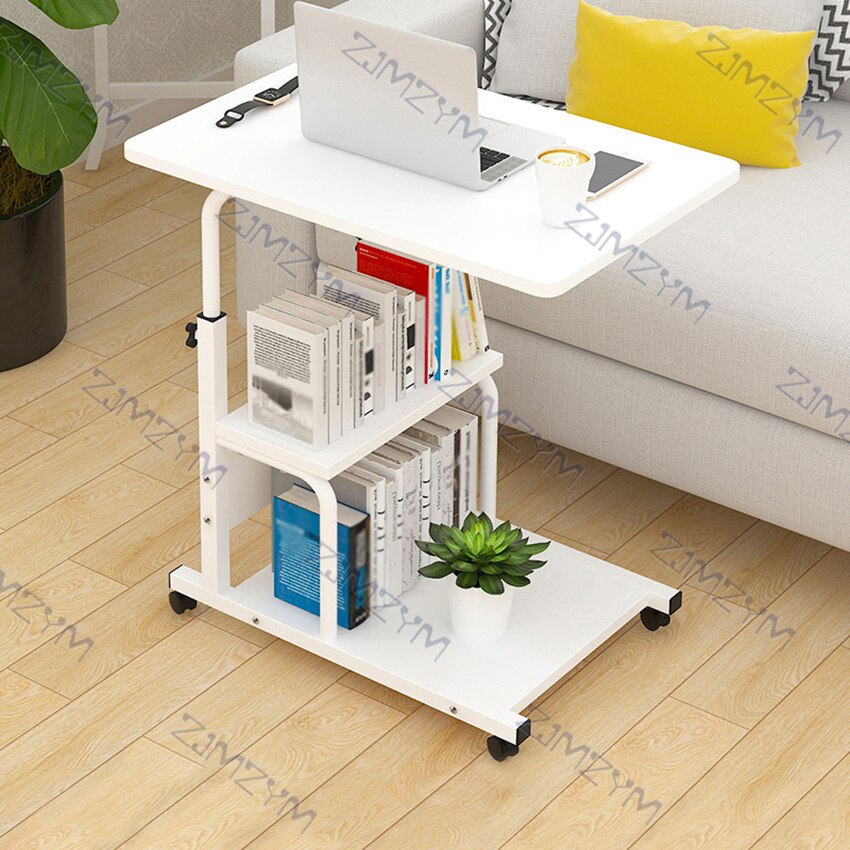 Bedside Lifting Computer Laptop Table Mobile Height Adjustable Wood+Steel Frame Simple Lazy Laptop Table Portable Stand Desk: white color