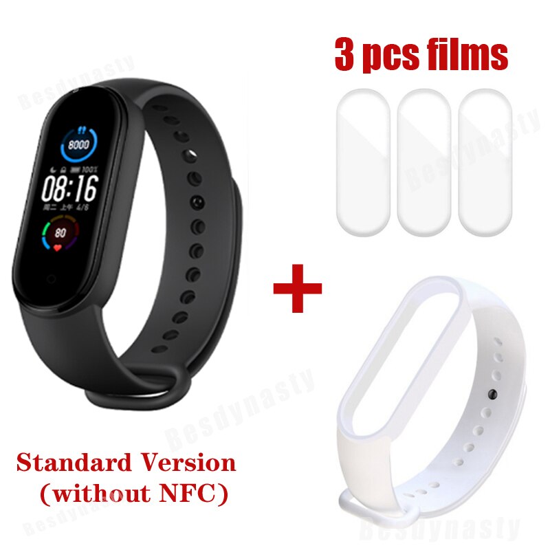 Xiaomi Mi Band 5 Fitness Bracelet Magnetic Charge 24h Heart Rate Sleep REM Nap Step Swim Sport Monitor Remind Alarm wristband 5: add white strap