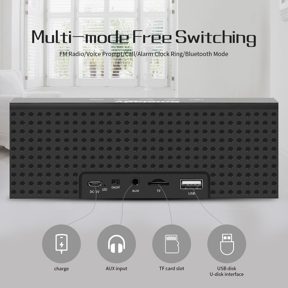 Smalody TV Bluetooth Speaker Portable Wireless Sound Bar Dual Loudspeakers 10W with Alarm-clock LED Display Handsfree Call AUX