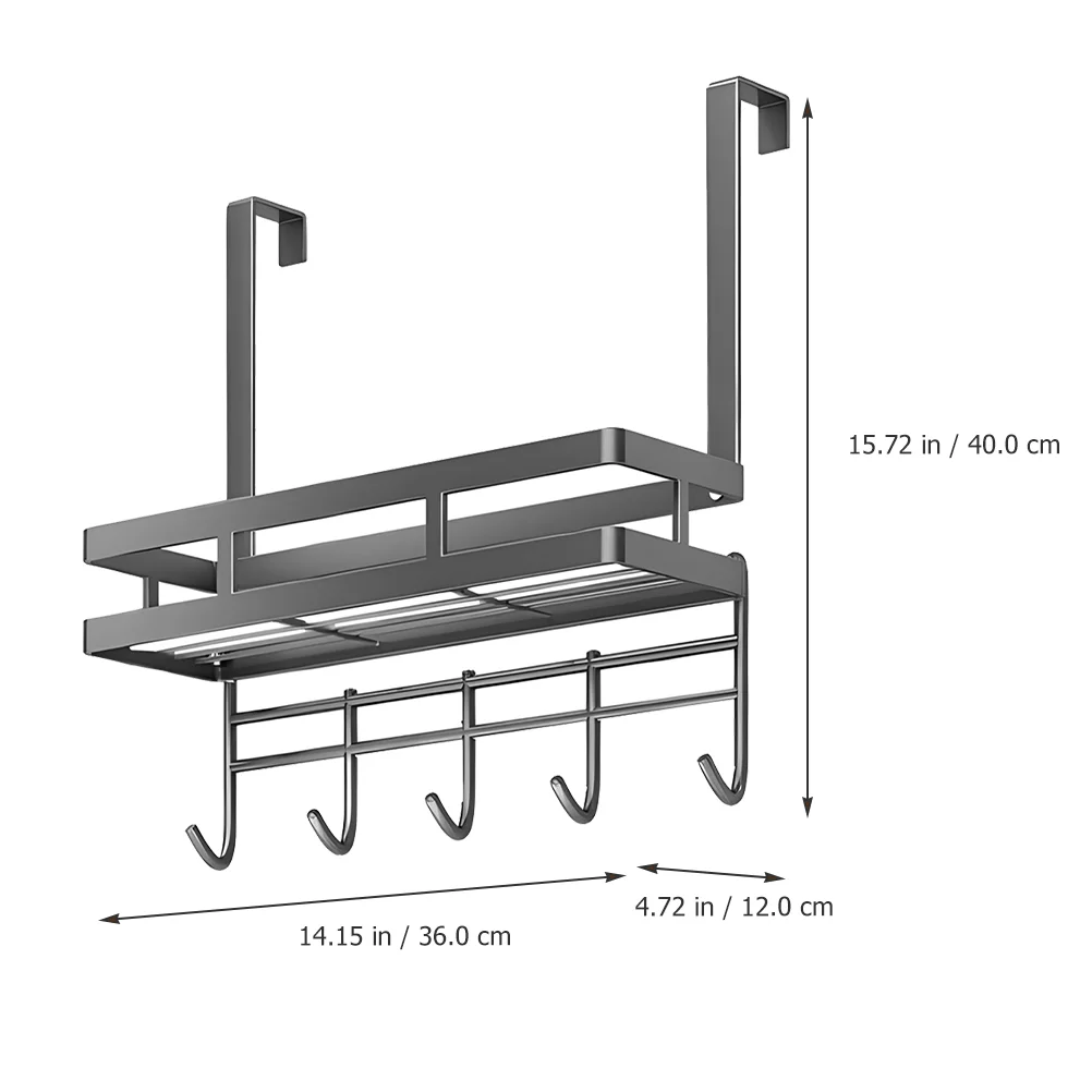 Over Deur Hangers Afneembare Installatie-Vrije Opslag Rack Multifunctionele Hoge Koolstofstalen Haak Grijze Kleding Plank Mand