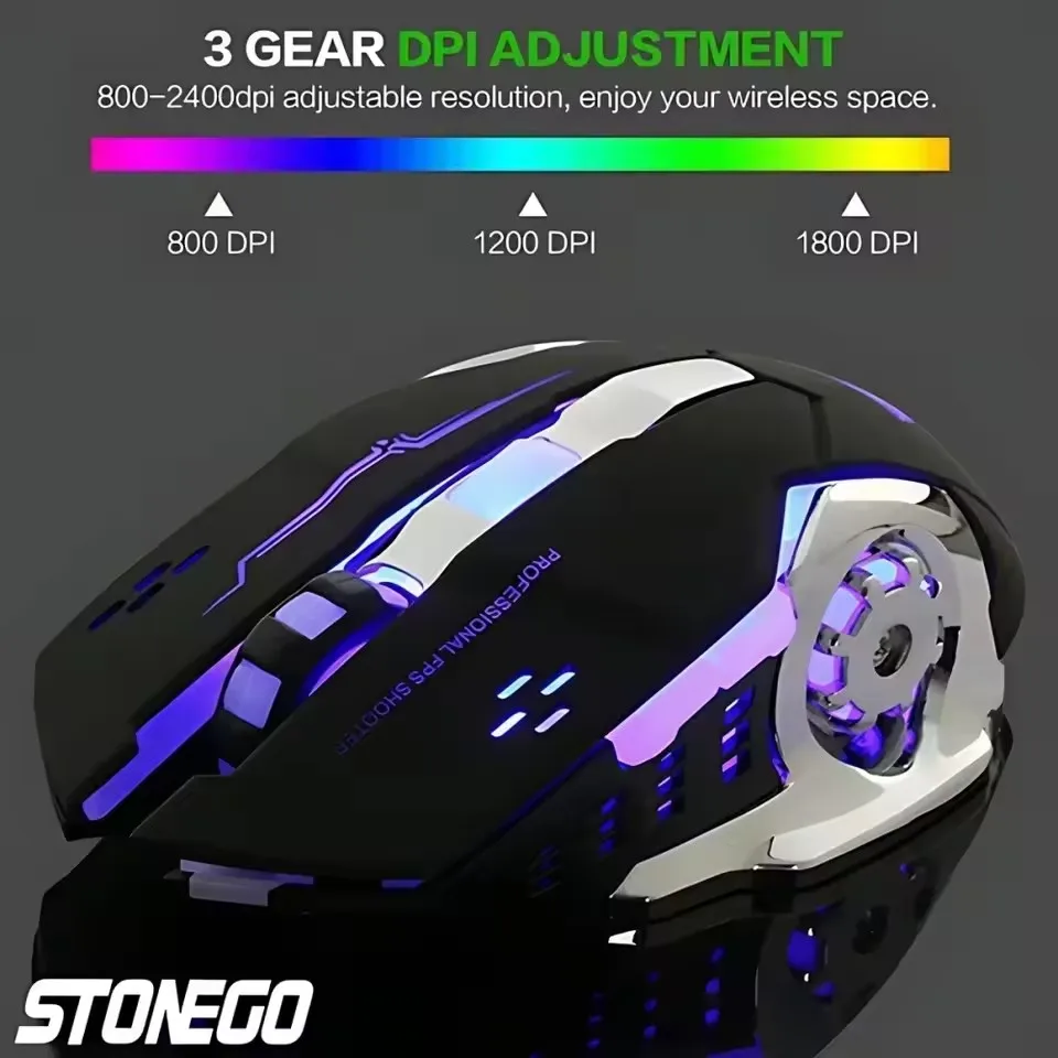 ZLRLMHY 2,4 G kabellose Bluetooth-Maus, USB-Computerspielmaus mit Empfänger, LED, bunt, wechselnd, optisch, leise, ergonomisch