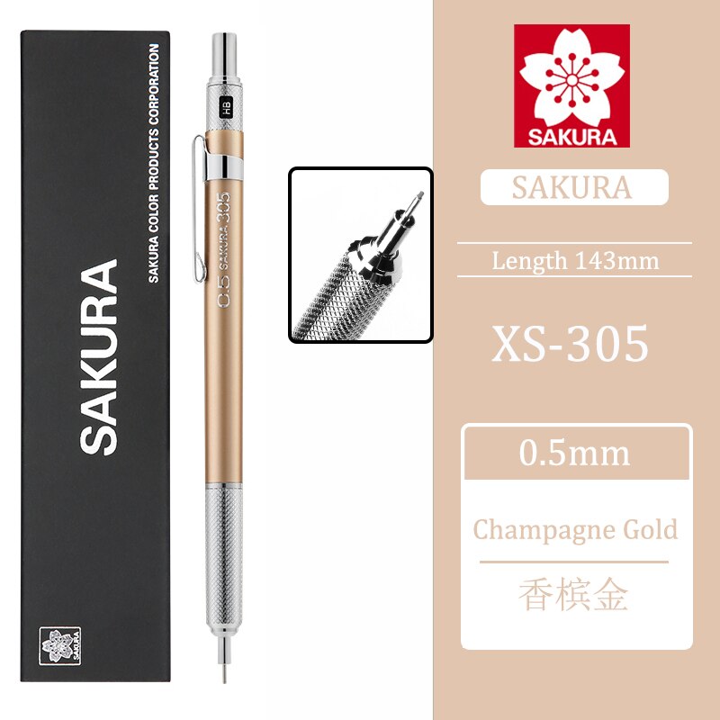 1Pcs Sakura XS-303 Metalen Staaf Anti-Gebroken Kern Tekening Automatische Potlood 0.3Mm/0.5Mm Niet te Breken Schets Hand Getekende Comics: 0.5 Champagne Gold