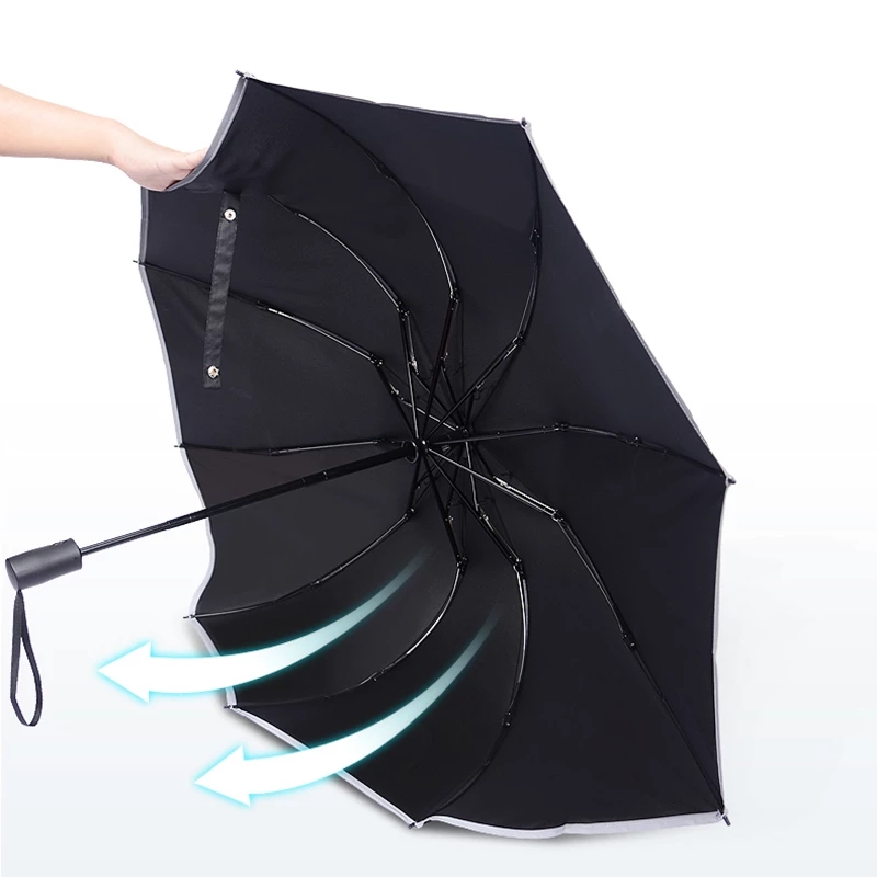 Parapluie à réflecteur automatique à trois volets avec 10 bandes réfléchissantes, coupe-vent, parasol, pour voyage