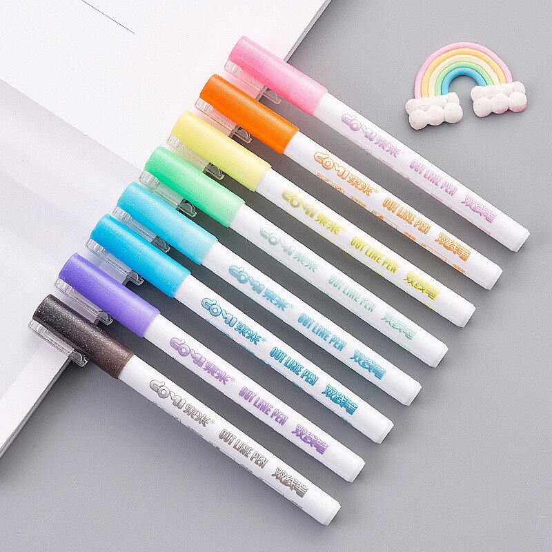 8Pcs/Set Double Liner Outline Pen Writing Drawing Pens Stationery TSH Shop: Default Title