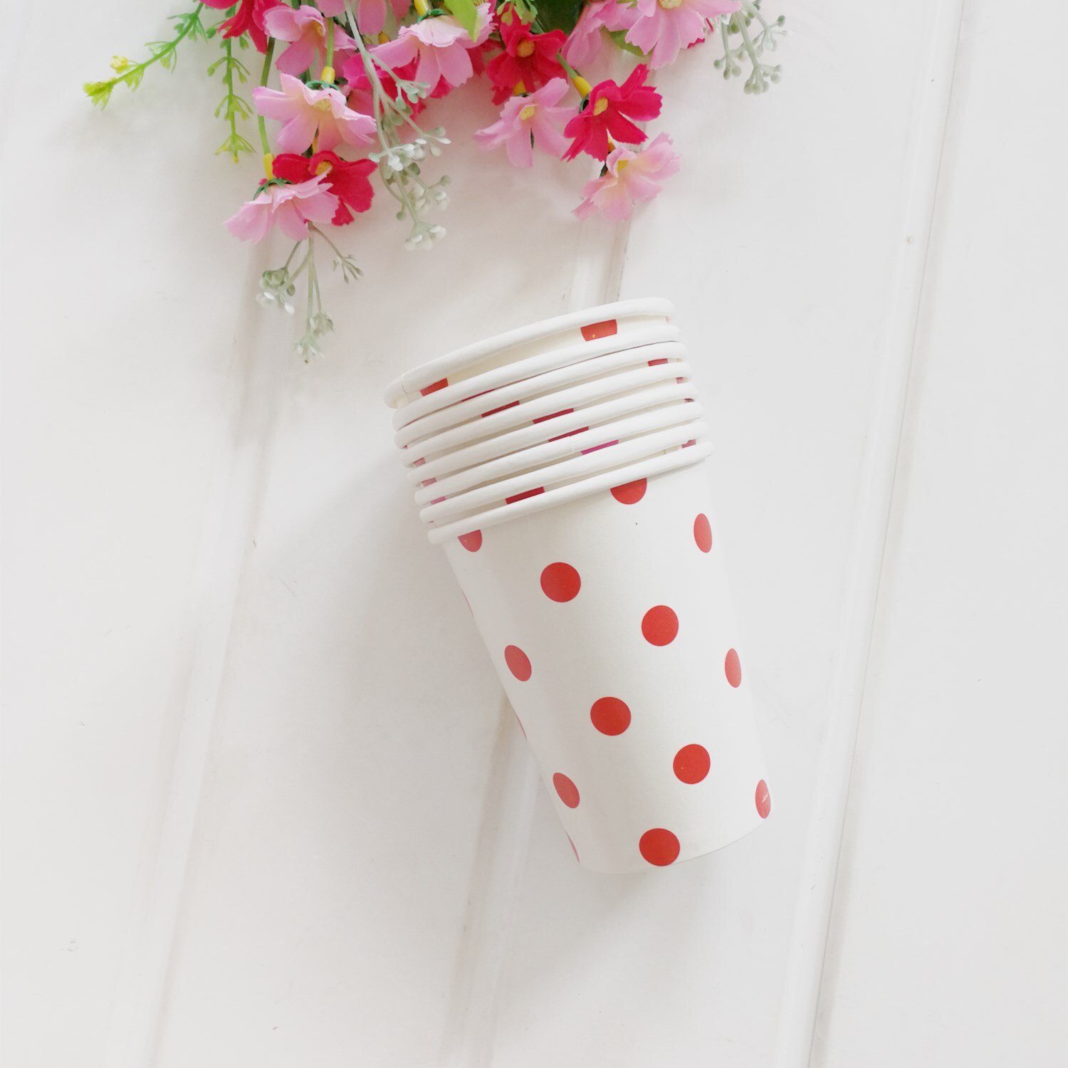 12pcs party polka dot paper cup disposable party paper cup wedding children birthday party supplies cold drink cup: red dots on white