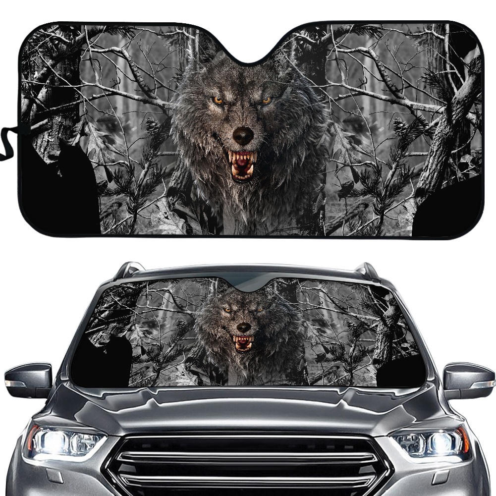Car Windscreen Cover Folding Wolf 3D Printed Car Windshield Sun Shade Auto Sun Visor UV Covers Car Window Protector Durable Case: YSFA2375HC