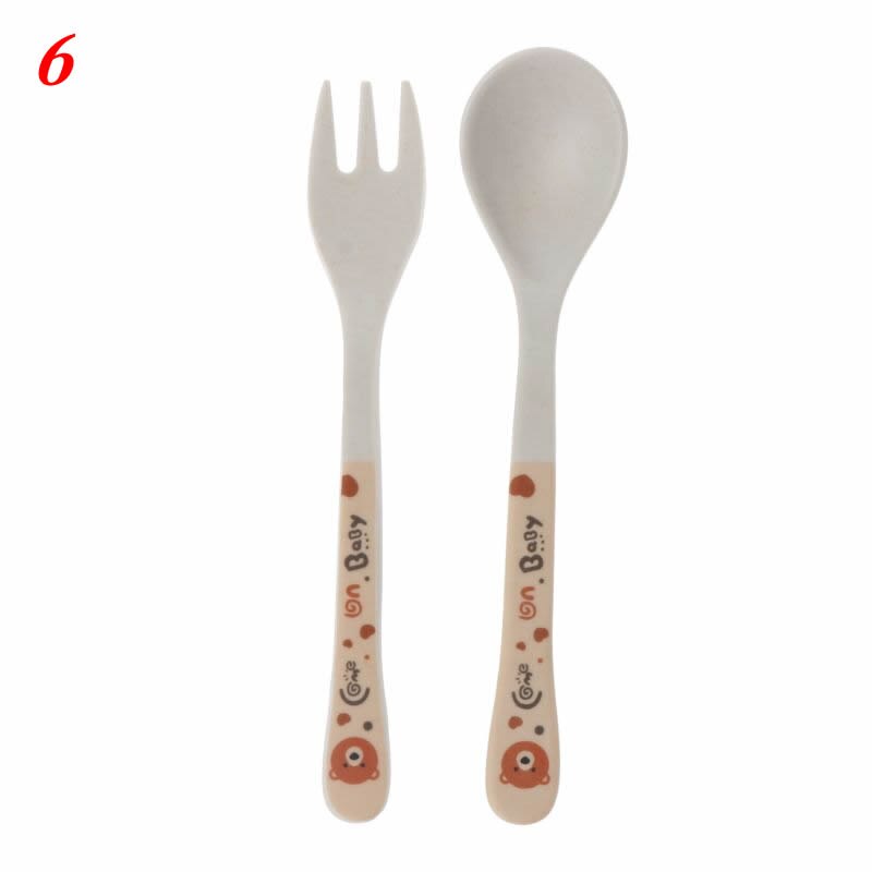 2 stuks/set bamboevezels milieuvriendelijk schattige lepel vork kinderservies baby lepel vork: 6