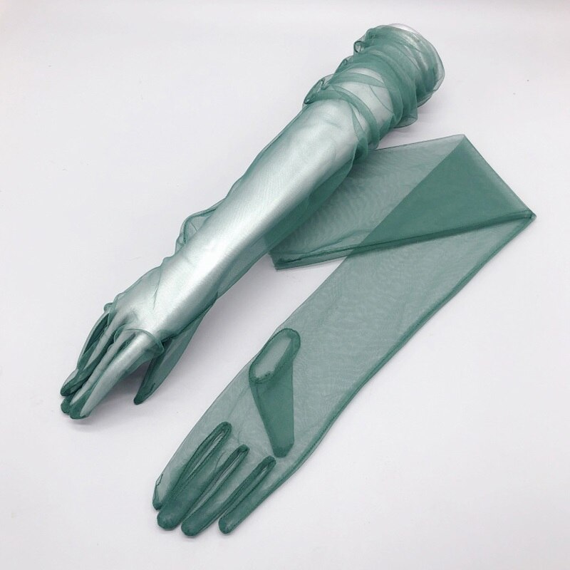 Gants de mariage en Tulle pour femmes, longs, de soirée, de danse: Dark Green