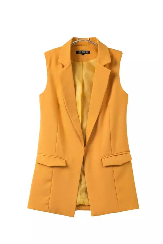 Sans bouton noir veste femmes sans manches blazer veste blanc veste décontractée nouvelle gilet femme: YELLOW / M