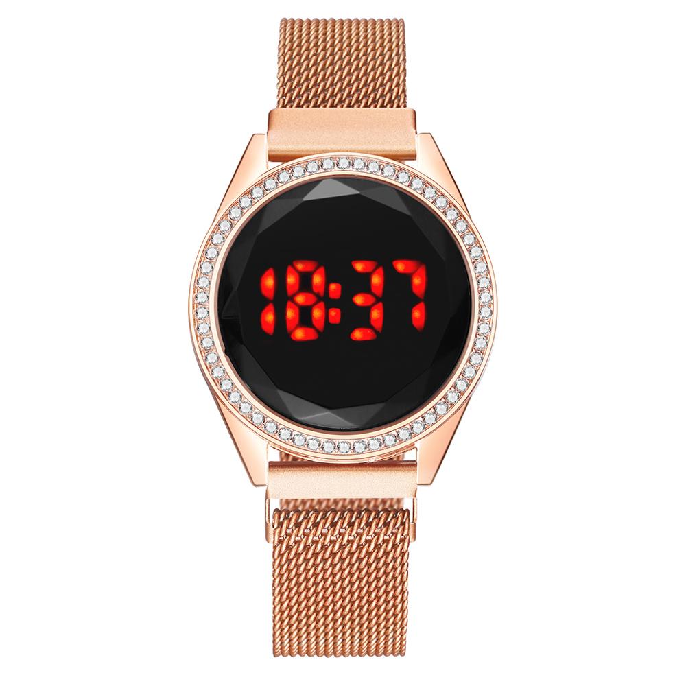Magnetic Women Watches Rose Diamond touch screen Mesh Strap Ladies Electronic Wristwatches Minimalist Female Clock