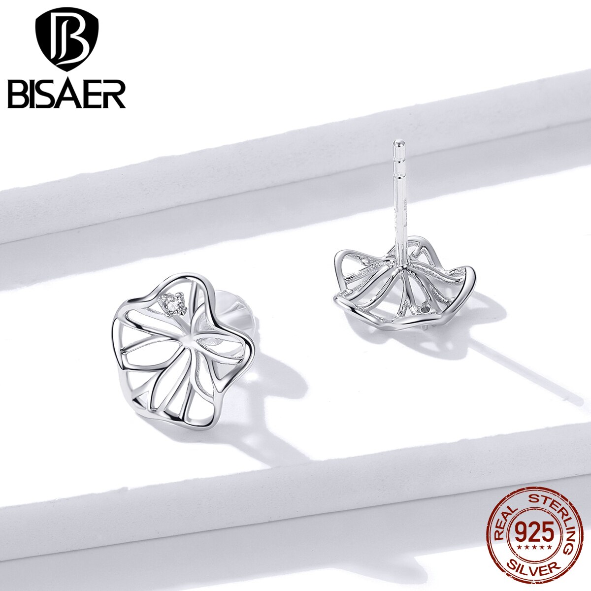 Vrouwen Oorbellen Bisaer 925 Sterling Zilveren Lotus Blad Bladeren Kleine Stud Oorbellen Stud Koreaanse Mode Zilveren Sieraden EFE329