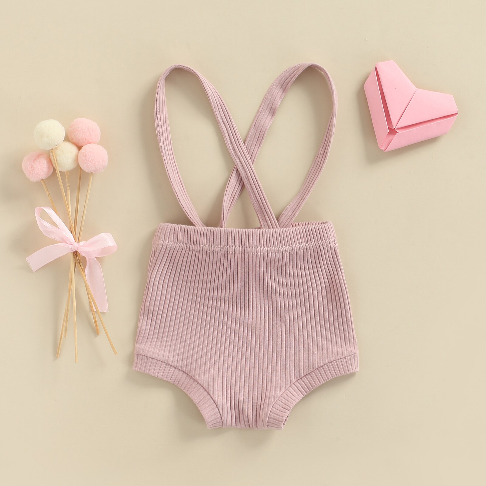Baby Hosenträger kurze Hose, Einfarbig Hohe Elastische Taille Lätzchen Hosen ärmellos Spielanzug für Mädchen, Rosa, 0-24 monate