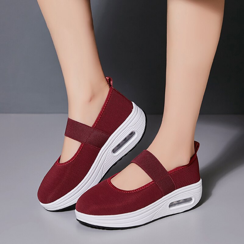 Minika Women Toning Shoes Height Increasing Fitness Swing Shoes Female Platform Hook & Loop Slimming Shoes Air Sports Sneakers