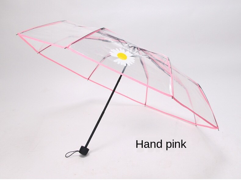 Coreano piccola margherita trasparente ombrello tre pieghevole semplice delle donne di tendenza Giapponese ottavino affrescare studente di antivento forte ombrello: 02