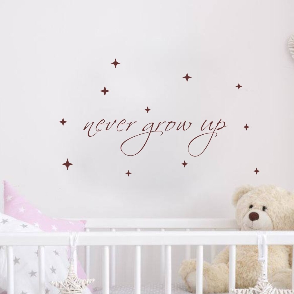 Decoración clásica de la habitación del bebé nunca crece con las calcomanías de la pared de las estrellas decoración de habitación infantil