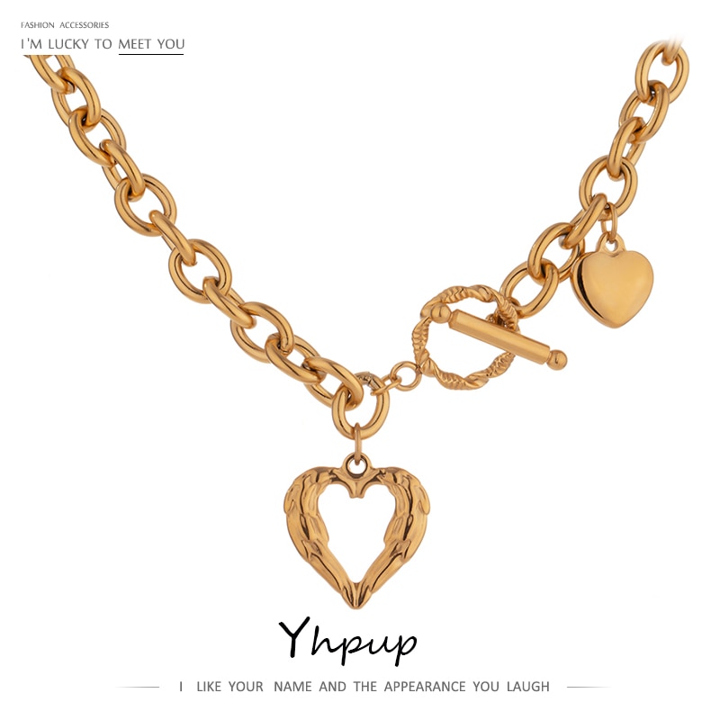 Yhpup Oro in Acciaio Inox Cuore Collares Dichiarazione di Struttura del Metallo Geometrica Collana Del Collare A Catena per Le Donne del Regalo di Anniversario Nuovo