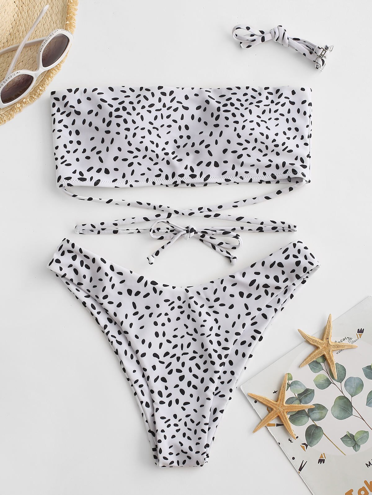 Zaful Halter Leopard Snake Print Tie Hoge Cut Bikini Badmode: White / L