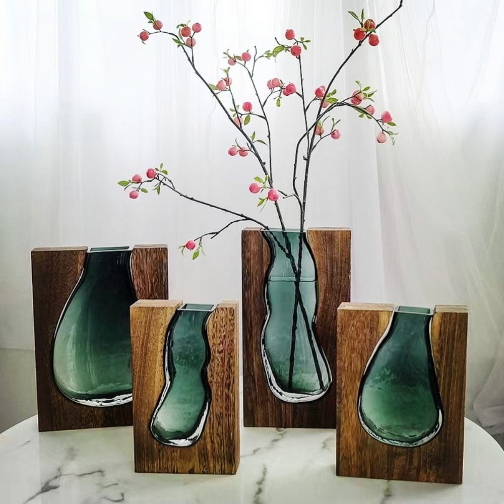 Plant Container Wooden Glass Vase Modern Hydroponic Flower Holder Exquisite Removable Flower Pot Bedhead