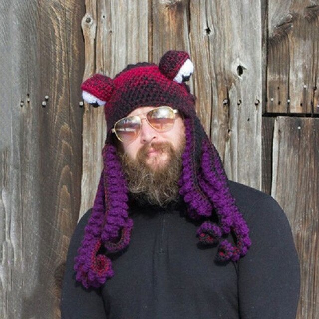 Chapeau en laine tricoté à la main, en forme de pieuvre, pour noël et Halloween: E