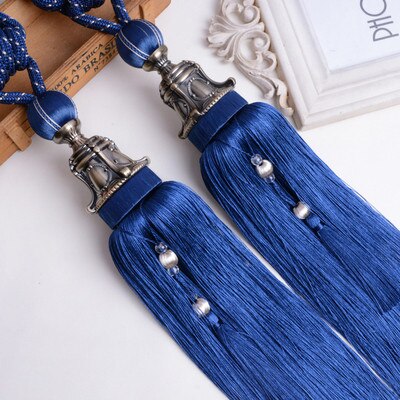 Europa 2 stuks gordijn kwasten franje borstel banden strikken hangende bindtouwen riem gesp haak houder gordijn accessoires strik: Koningsblauw