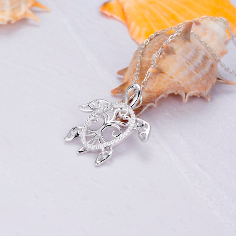 XiaoJing 925 Sterling Silber Meer Schildkröte Halskette Baum des Lebens Schildkröte Anhänger Beachy Mütter Tag Schmuck für Mom