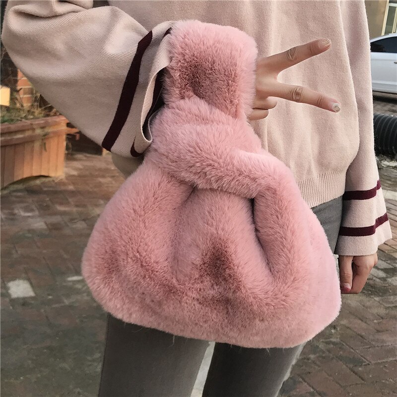 LANMMRE Bag Patroon Persoonlijkheid Imitatie Konijn Faxu Bont Handtas Voor Vrouwen Alle Match Luipaard Print Emmer Zak YF945