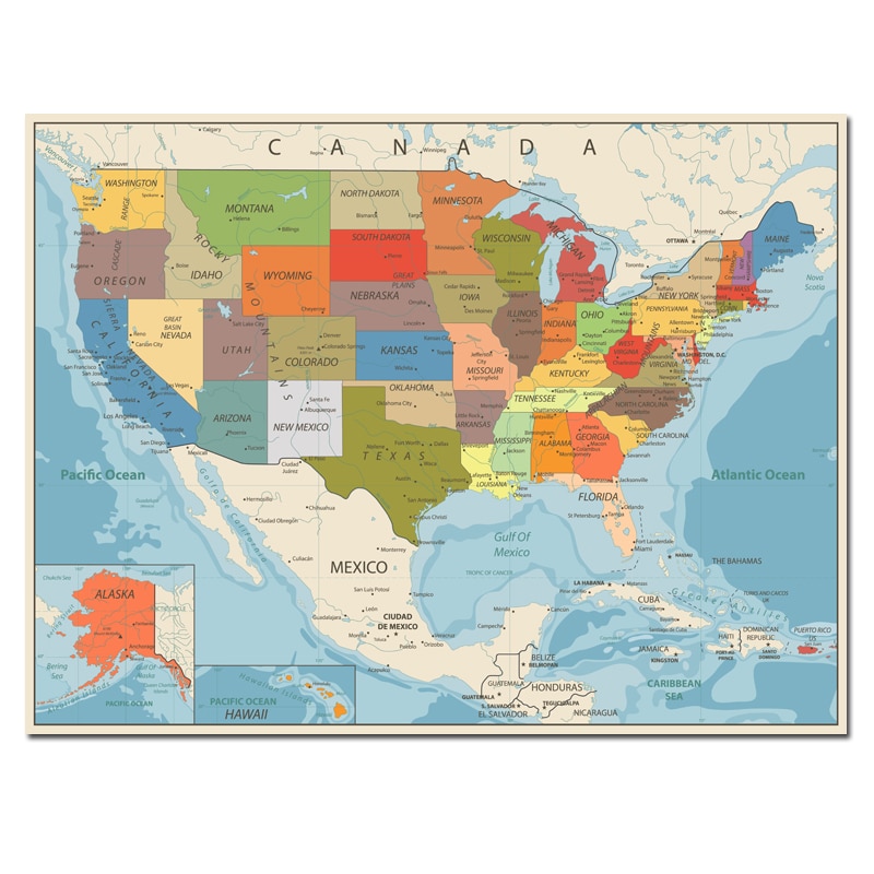 USA United States Map Poster Size Wall Decoration Large Map of The USA 80x60