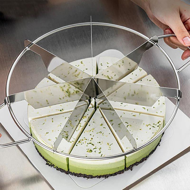 Kakskärare rostfritt stål pajskärare lika portionsmarkör rund bröddelare bakverk ost pizza skärpress verktyg