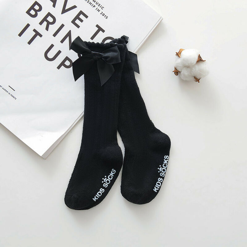 Chaussettes montantes en coton avec nœud pour bébé fille, socquettes chaudes, en dentelle, 6 couleurs, de 0 à 4 ans,