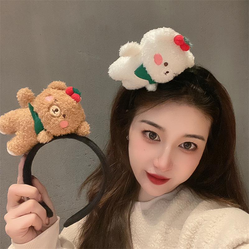 Beer Pluche Schattige Meisje Make-Up Gezicht Wassen Uitje Hoofdband Internet Celebrity Headwear Super Schattige Grappige Haar Hoofdband