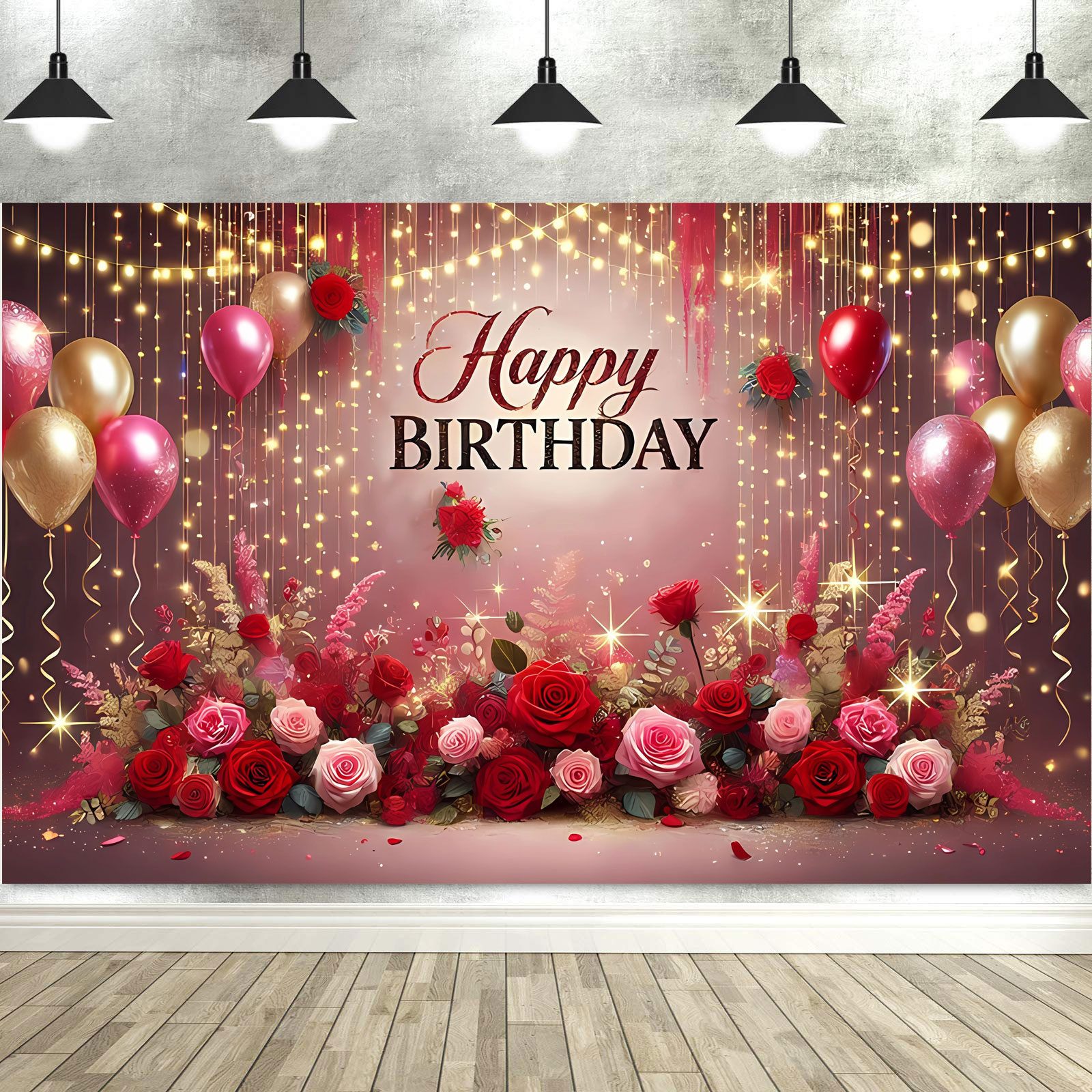 Dewprint Happy Birthday Backdrop Banner for Women Party Decorations Photoshoot Photography Background Curtains Screen Props: ORANGE RED / 150*125