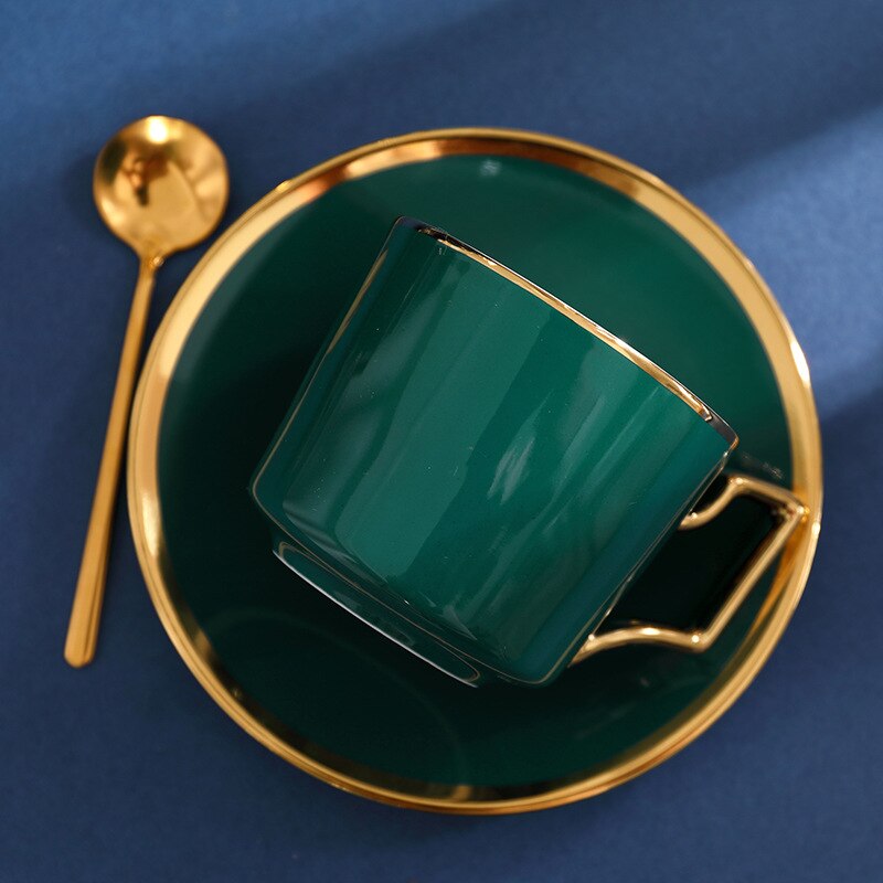 Green Ceramics Cup and Saucer Porcelain Simple Tea Sets Room Coffee Cups Tazas Para Cafe Kitchenware: Style 2