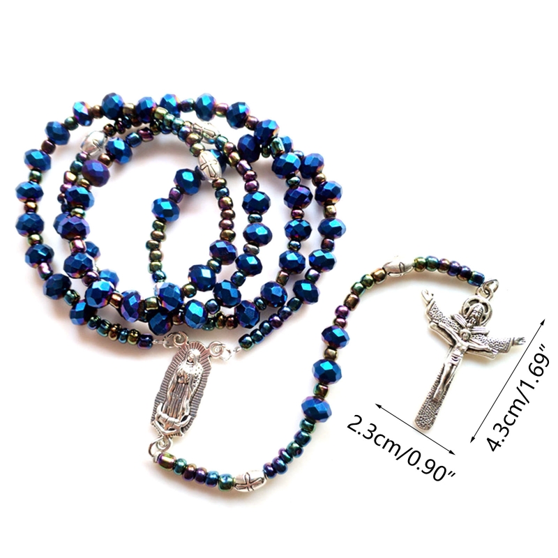 Orthodoxe Kerk Crucifix Cross Hangers Rozenkrans Ketting Christus Gebed Blauw Plated Rozenkransen Kralen Ketting Religieuze Sieraden