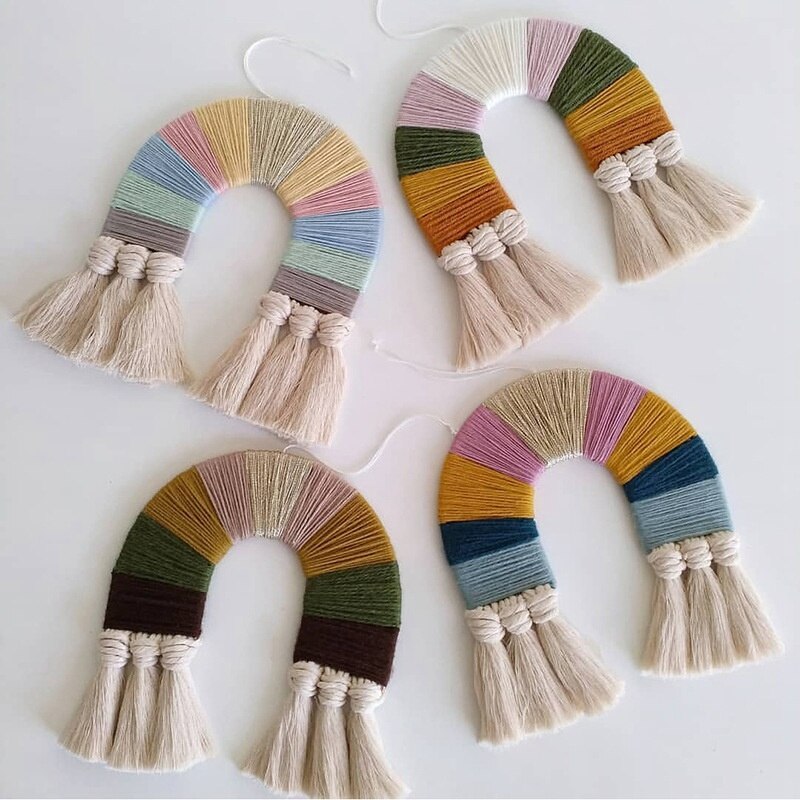 Nordic Style Rainbow Tapestry Macrame Wall Hanging Ornaments Handmade Wall Tapestry Nursery Kids Baby Crib Bedroom Decor