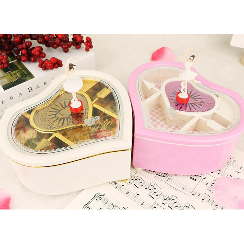 Heart Shaped Musical Jewelry Box with Beautiful Ballerina Christmas /Vanlentise's Day , Pink /White