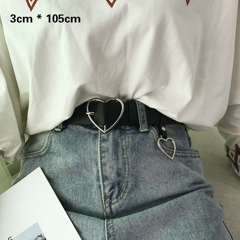 Harajuku Vrouwen Punk Ketting Riem Verstelbare Zwarte Dubbele/Enkele Oogje Grommet Metalen Gesp Leer Tailleband Voor Jeans: N144-Silver