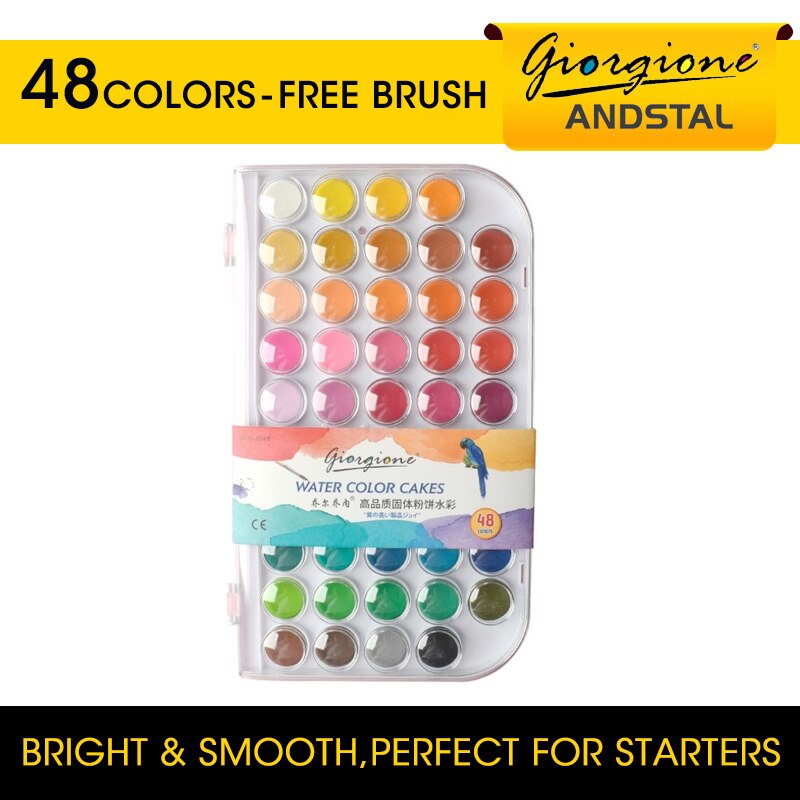 Andstal 48/36/24/12 Kleuren Solid Pigment Aquarel Verf Set Met Water Kleur Draagbare Borstel Voor Schilderen Art levert: 48 Colors with brush