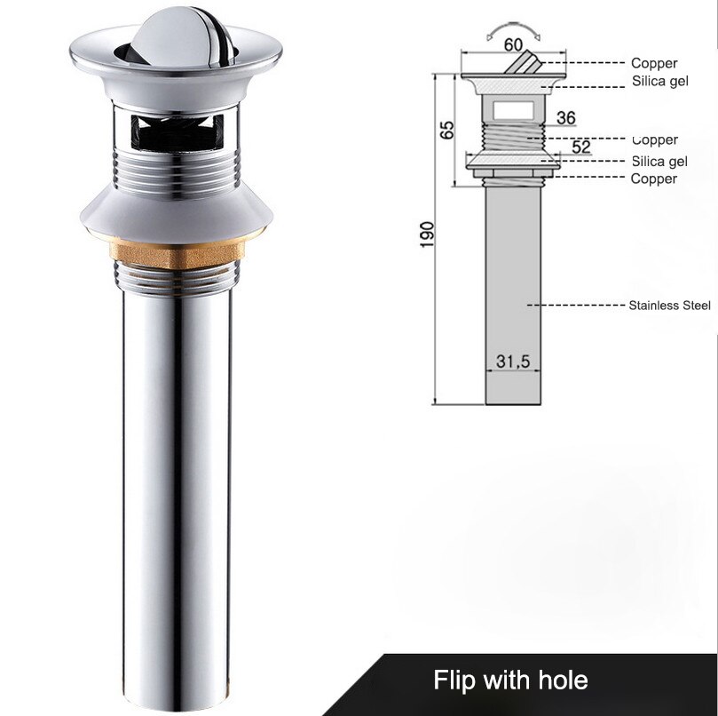 Gepolijst Chroom Wastafel Afvoer Luxe Koperen Wastafel Afvoer Pop Up Afvoer Met Messing Duw Pop Up Wastafel sink Opvangbakken: with-hole