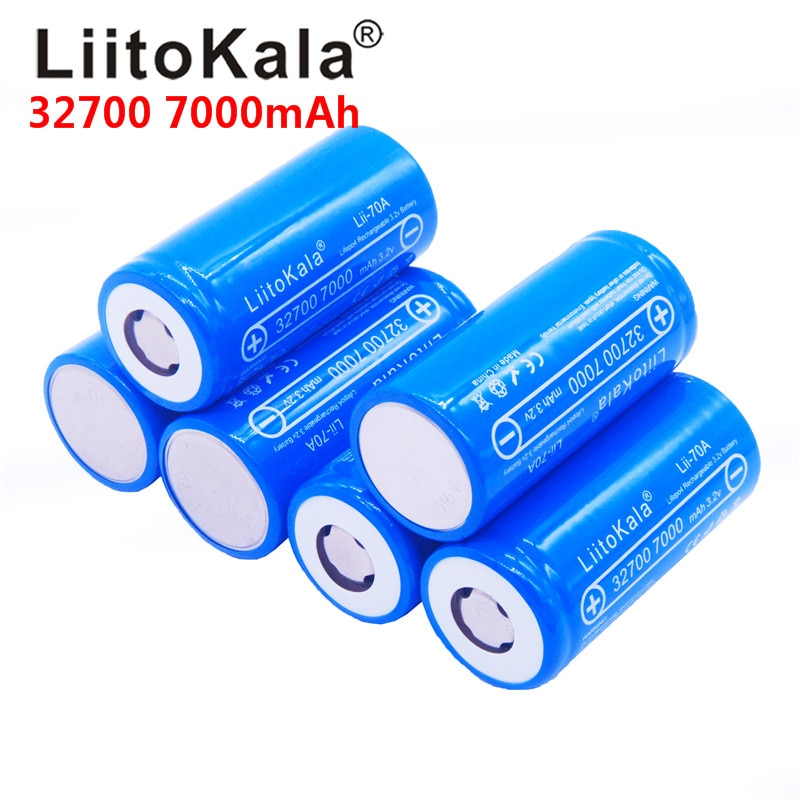 Bateria recarregável liitokala lii-70A 32700 lifepo4, pilha 7000mah 3.2v lifepo4 com parte superior reta para lanterna 32700 bateria