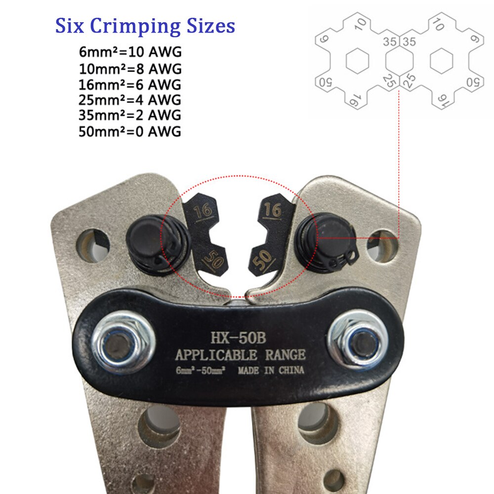 Terminal Cable Lug Crimping Pliers Y.O Plug Crimper Wire Terminal Crimping Tool 6-50mm² Six Crimping Sizes