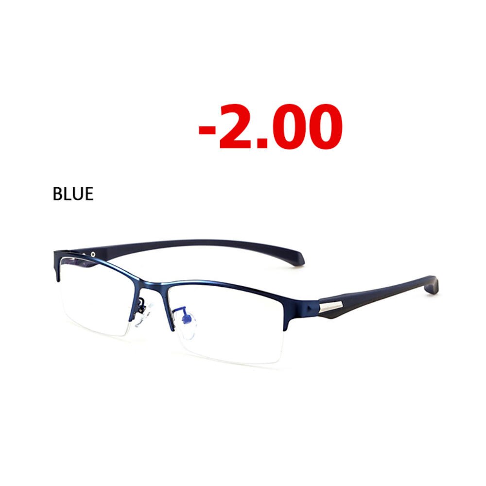 Anti-blue Light Myopia Glasses Optical Men's Student Finished Myopia Glasses Prescription Glasses Frame Half-frame -1.0 -4.0: Blue Myopia-200