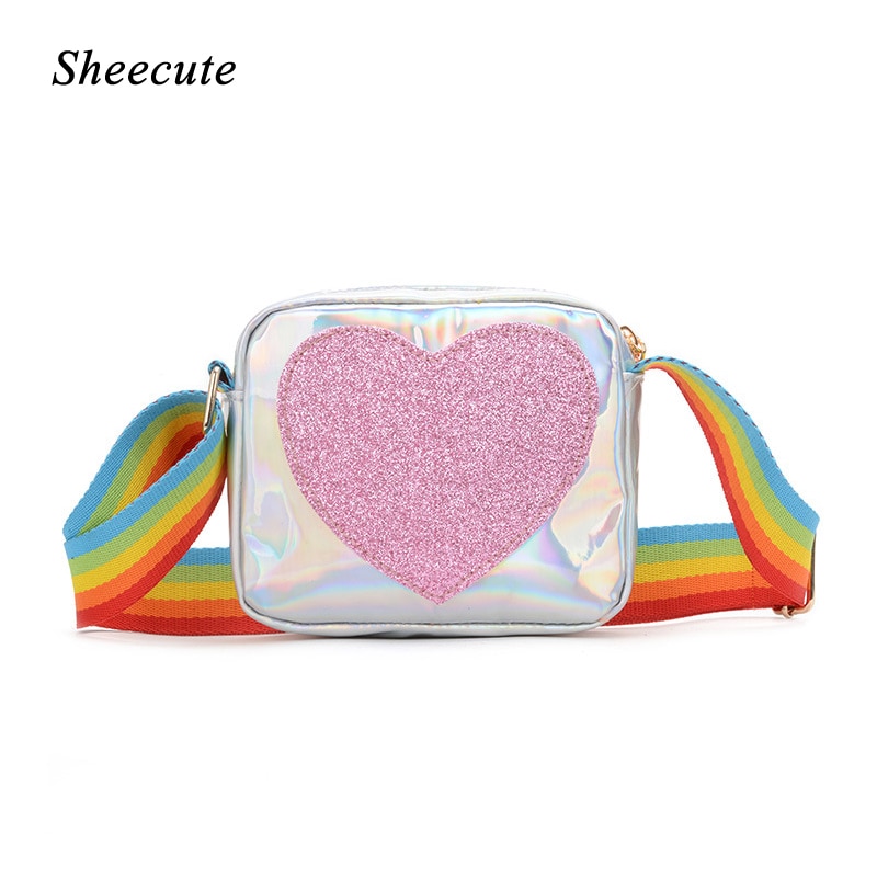 Sacos Crossbody para Meninas Crianças de Couro Pequena Bolsa Feminina 2019 Novo Pêssego Coração de Lantejoulas Saco Do Mensageiro Do Ombro Da Criança Do Bebê Da Menina